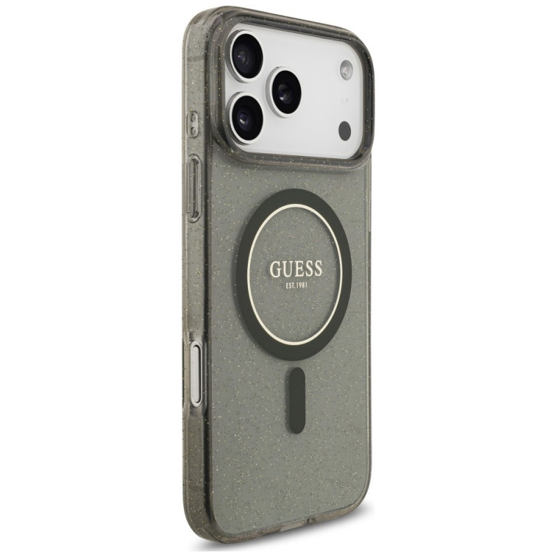 Guess IML Glitter Pearl Strap MagSafe ümbris Apple iPhone 18 Pro Max / 17 Pro Max jaoks, must
