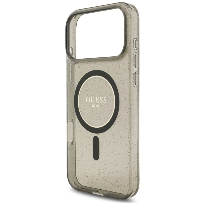 Guess IML Glitter Pearl Strap MagSafe ümbris Apple iPhone 18 Pro Max / 17 Pro Max jaoks, must