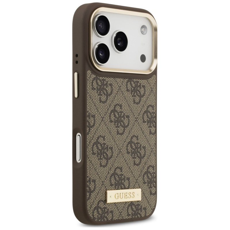Guess 4G Logo Plate MagSafe kaitsekate Apple iPhone 18 Pro / 17 Pro jaoks, pruun