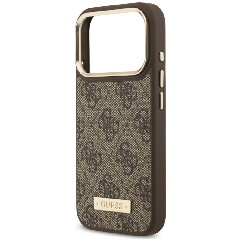 Guess 4G Logo Plate MagSafe kaitsekate Apple iPhone 18 Pro / 17 Pro jaoks, pruun