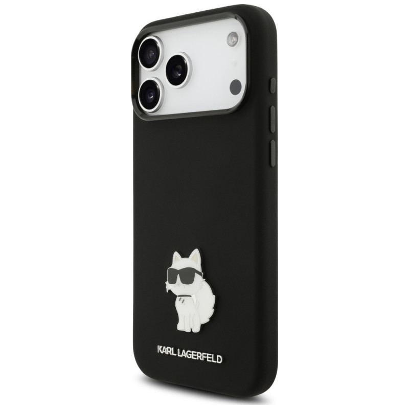 Karl Lagerfeld Silicone Choupette Metal Pin kaitsekott Apple iPhone 18 Pro Max / 17 Pro Max jaoks, must