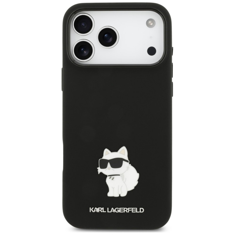 Karl Lagerfeld Silicone Choupette Metal Pin kaitsekott Apple iPhone 18 Pro Max / 17 Pro Max jaoks, must
