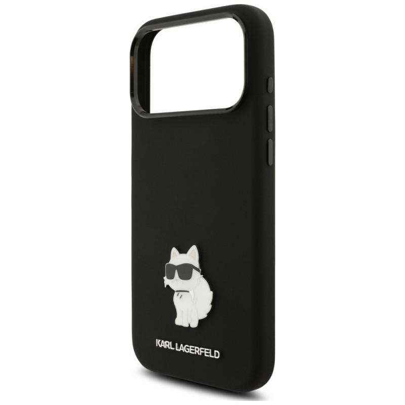 Karl Lagerfeld Silicone Choupette Metal Pin kaitsekott Apple iPhone 18 Pro Max / 17 Pro Max jaoks, must