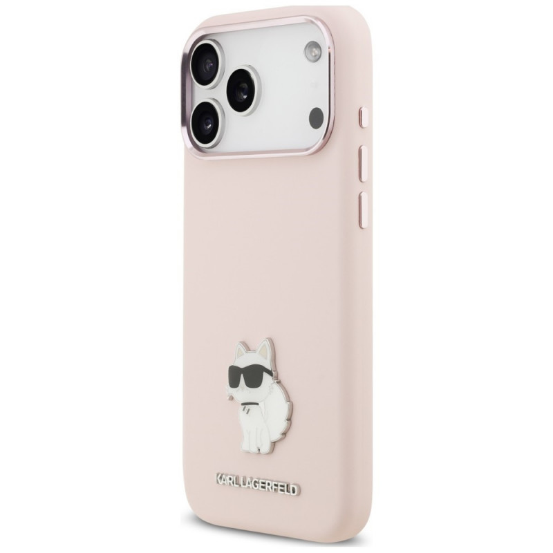 Karl Lagerfeld Silicone Choupette Metal Pin kaitsekott Apple iPhone 18 Pro Max / 17 Pro Max jaoks, roosa
