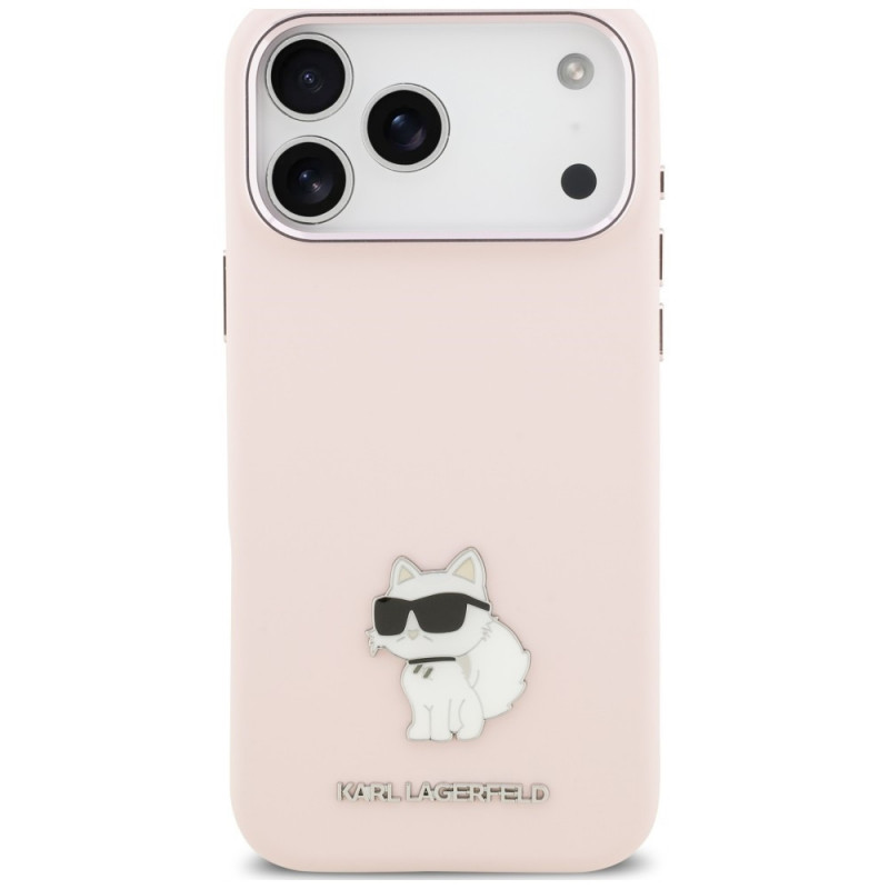 Karl Lagerfeld Silicone Choupette Metal Pin kaitsekott Apple iPhone 18 Pro Max / 17 Pro Max jaoks, roosa