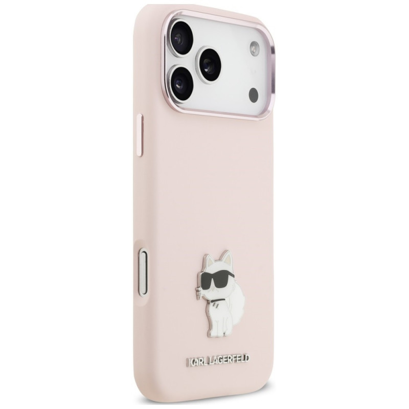 Karl Lagerfeld Silicone Choupette Metal Pin kaitsekott Apple iPhone 18 Pro Max / 17 Pro Max jaoks, roosa