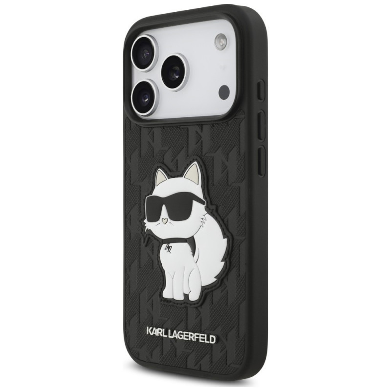 Karl Lagerfeld Saffiano Mono Patch Choupette kott Apple iPhone 18 Pro / 17 Pro jaoks, must