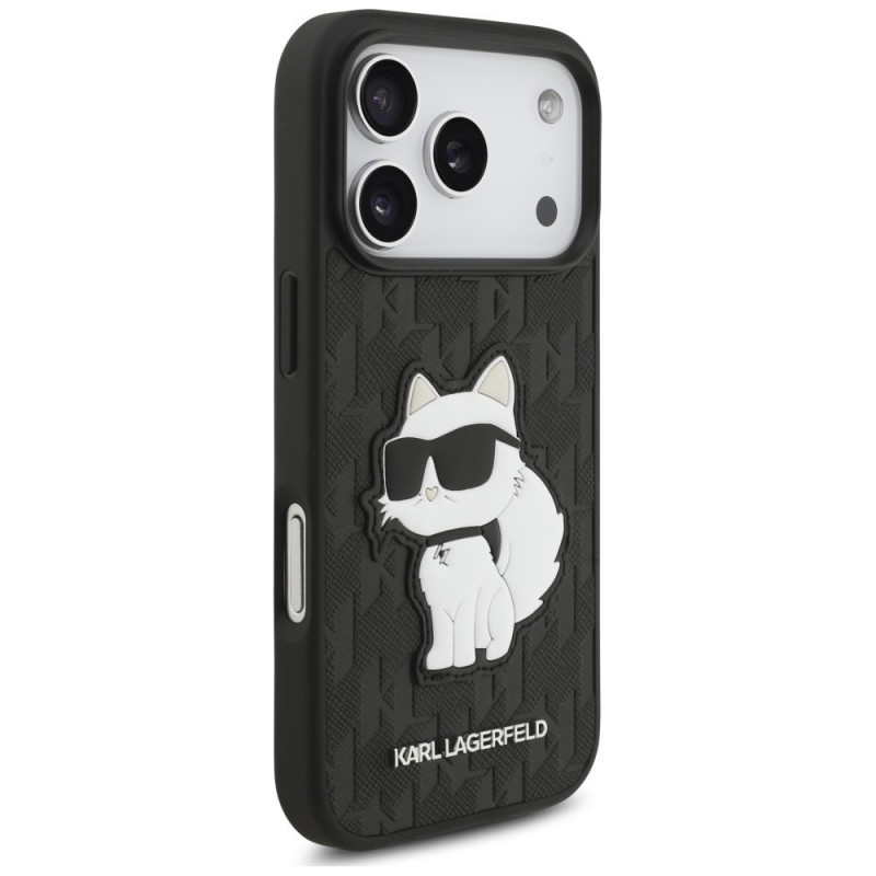 Karl Lagerfeld Saffiano Mono Patch Choupette kott Apple iPhone 18 Pro / 17 Pro jaoks, must