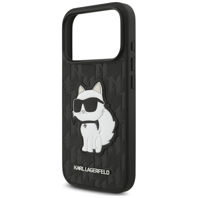 Karl Lagerfeld Saffiano Mono Patch Choupette kott Apple iPhone 18 Pro / 17 Pro jaoks, must