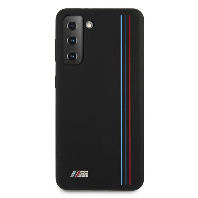 BMW BMHCS21MSIVTBK Silicone Stripes M Collection kaitseümbris Samsung Galaxy S21+ jaoks, must