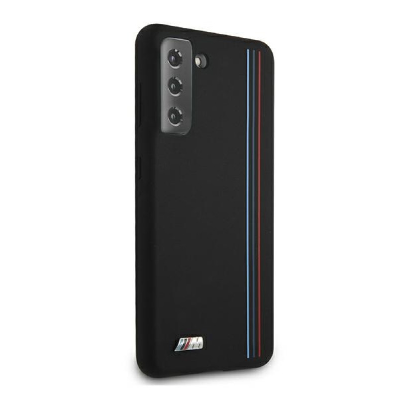 BMW BMHCS21MSIVTBK Silicone Stripes M Collection kaitseümbris Samsung Galaxy S21+ jaoks, must