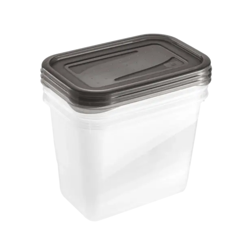 keeeper Fredo Fresh toidukarpide komplekt, 3 x 1,0 L, ristkülikukujuline, läbipaistev põhi, hall kaas