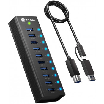 ICY BOX IB-AC6110a 10-porti USB 3.2 Gen 2 jaotur laadimisportiga, 12 V