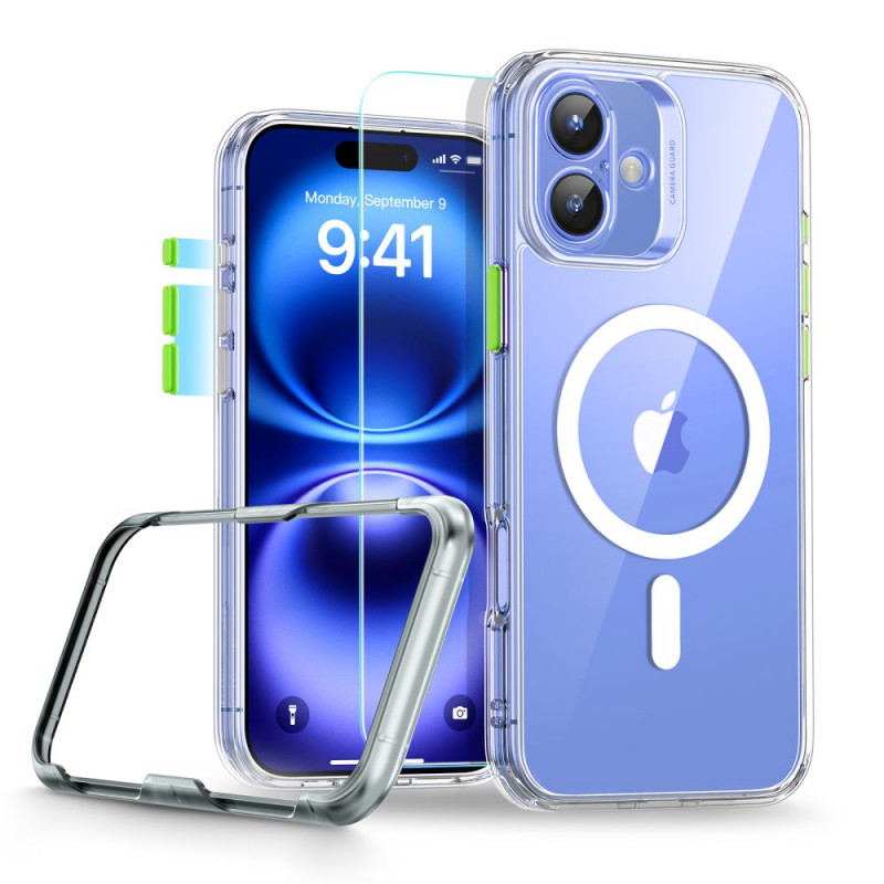 ESR Classic Pro Set HaloLock MagSafe ümbris koos karastatud klaasiga Apple iPhone 16 jaoks, läbipaistev
