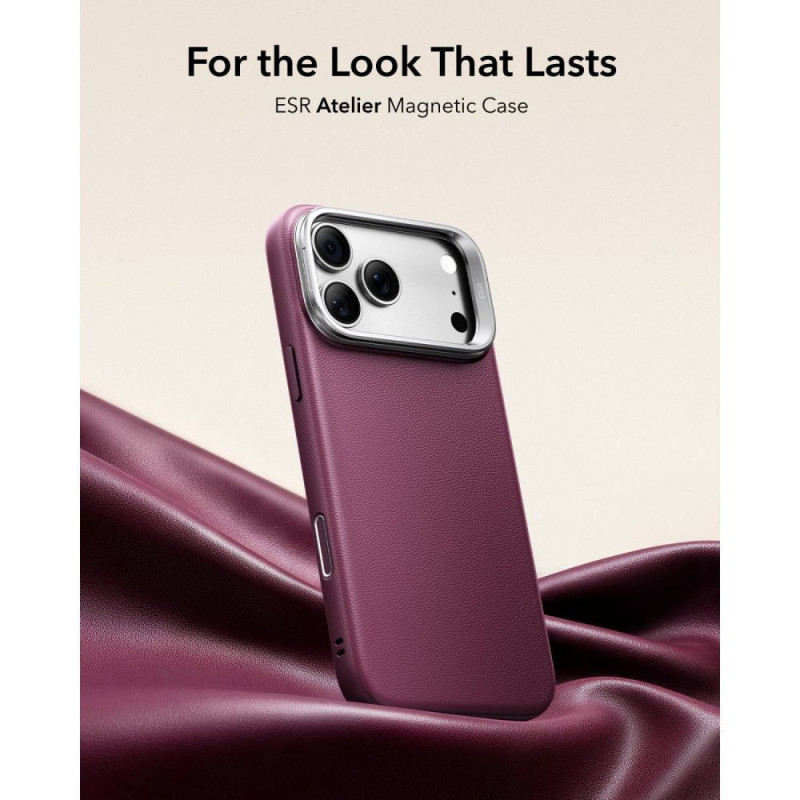ESR Leather Kickstand MagSafe nahast ümbris Apple iPhone 17 Pro / 18 Pro jaoks, Deep Burgundy