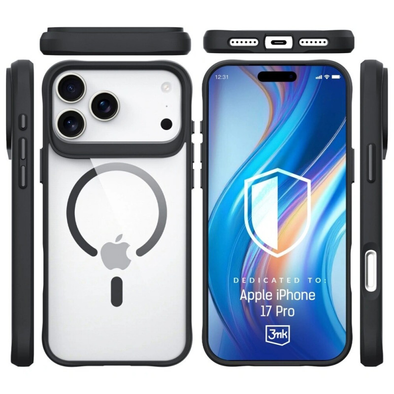 3MK Satin Armor MagCase ümbris Apple iPhone 17 Pro jaoks, läbipaistev must