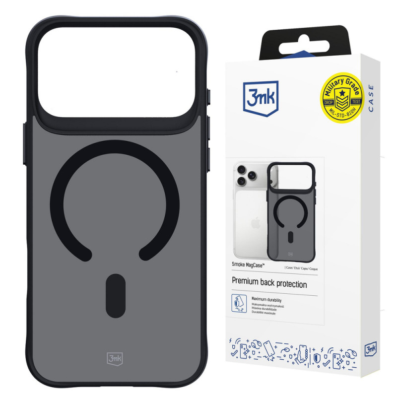 3MK Smoke MagCase ümbris Apple iPhone 17 Pro Max jaoks, must poolläbipaistev