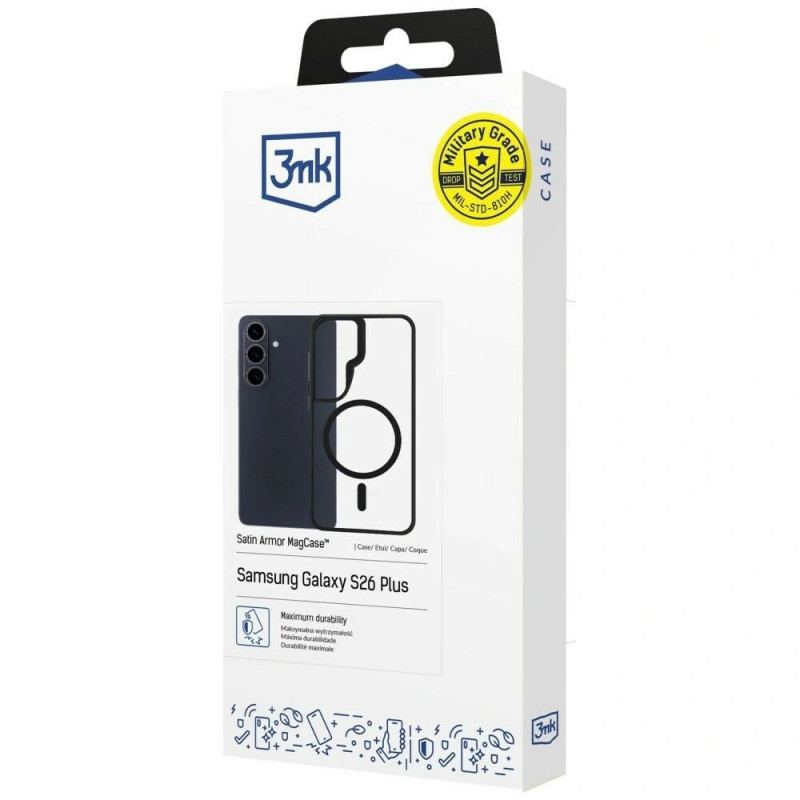 3mk Satin Armor MagCase Samsung Galaxy S26+ kaitsekott, must