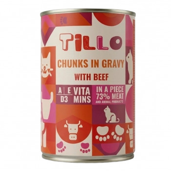 TILLO tükid kastmes veiseliha märg kassitoit, 415 g