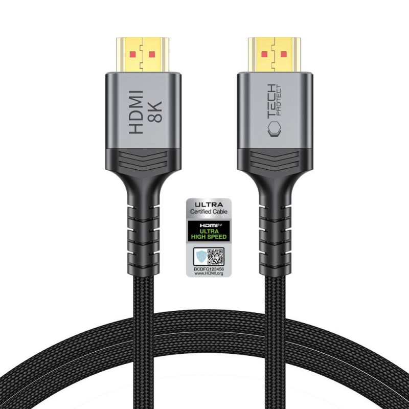 Tech-Protect UltraBoost HDMI 2.1 kaabel THP5553, 4K 120Hz, 8K 60Hz, 100 cm, must