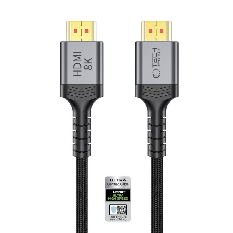 Tech-Protect UltraBoost HDMI 2.1 kaabel THP5553, 4K 120Hz, 8K 60Hz, 100 cm, must
