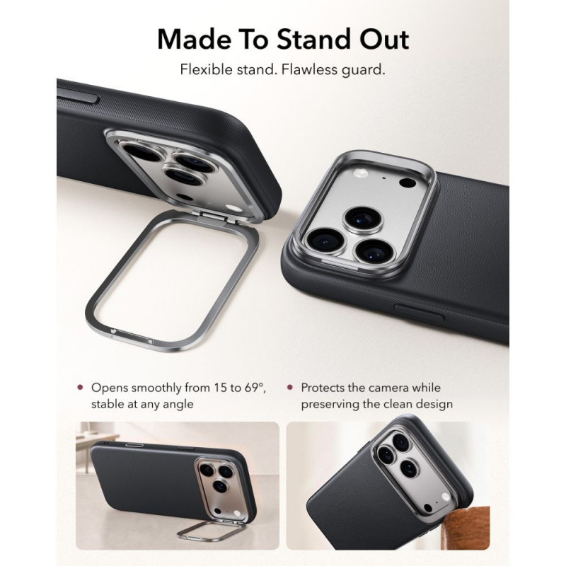 ESR nahast tugialusega MagSafe ümbris Apple iPhone 17 Pro Max / 18 Pro Max jaoks, must