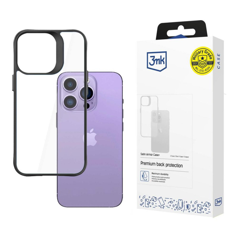 3MK Satin Armor Case+ kaitsekott Apple iPhone 14 Pro Max-le, must