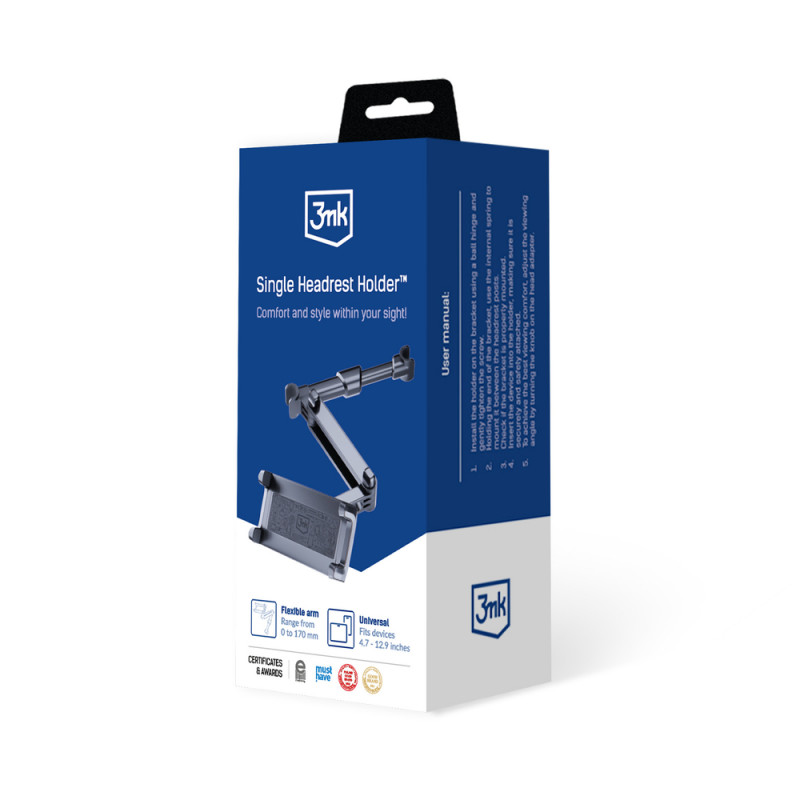 3MK Single Headrest Holder autohoidik telefonidele ja tahvelarvutitele 4.7"-12.9", must