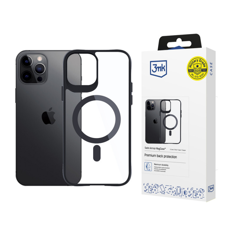 3MK Satin Armor MagCase MagSafe'iga Apple iPhone 12 Pro Maxile, läbipaistev musta raamiga