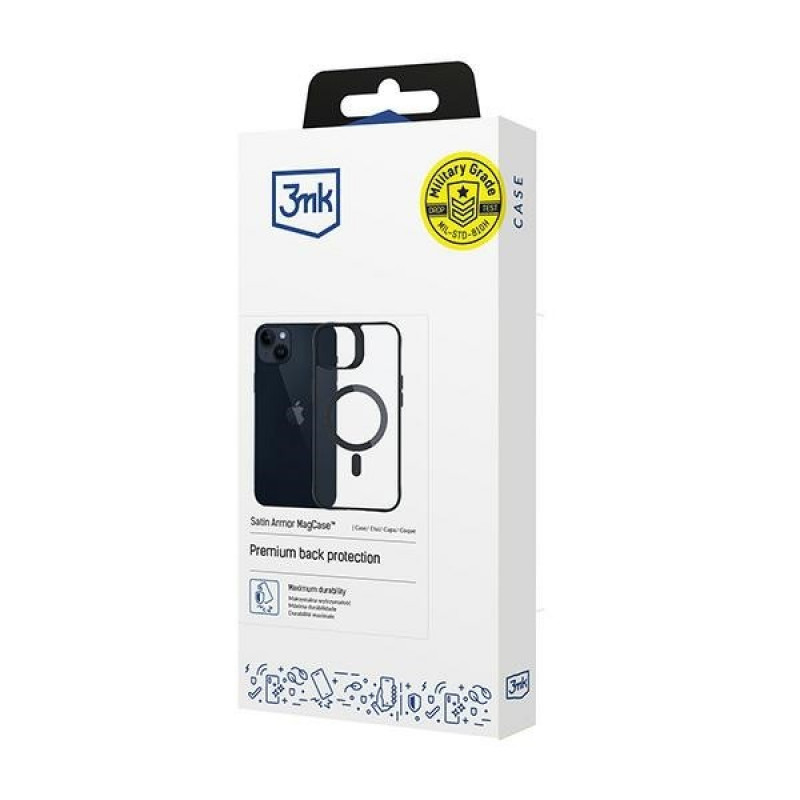 3MK Satin Armor MagCase MagSafe'iga Apple iPhone 14 Plus'ile, läbipaistev musta raamiga (156076-0)
