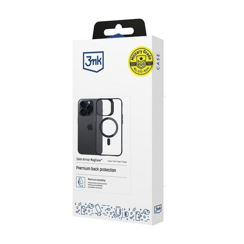 3MK Satin Armor MagCase MagSafe'iga Apple iPhone 14 Pro Maxile, läbipaistev musta raamiga