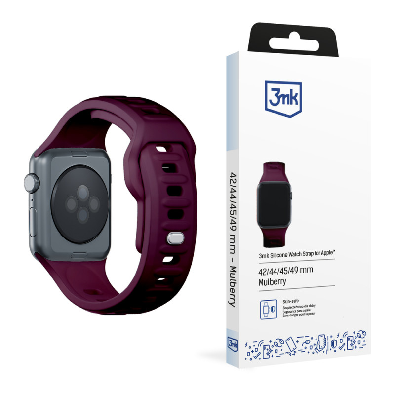 3mk silikoonist kellarihm Apple Watchile 42/44/45/49 mm, mulberry / burgundy