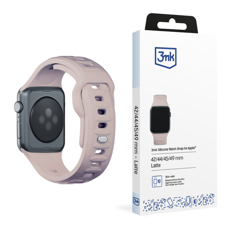 3mk silikoonist kellarihm Apple Watchile 42/44/45/49 mm, roosakas-beež / latte