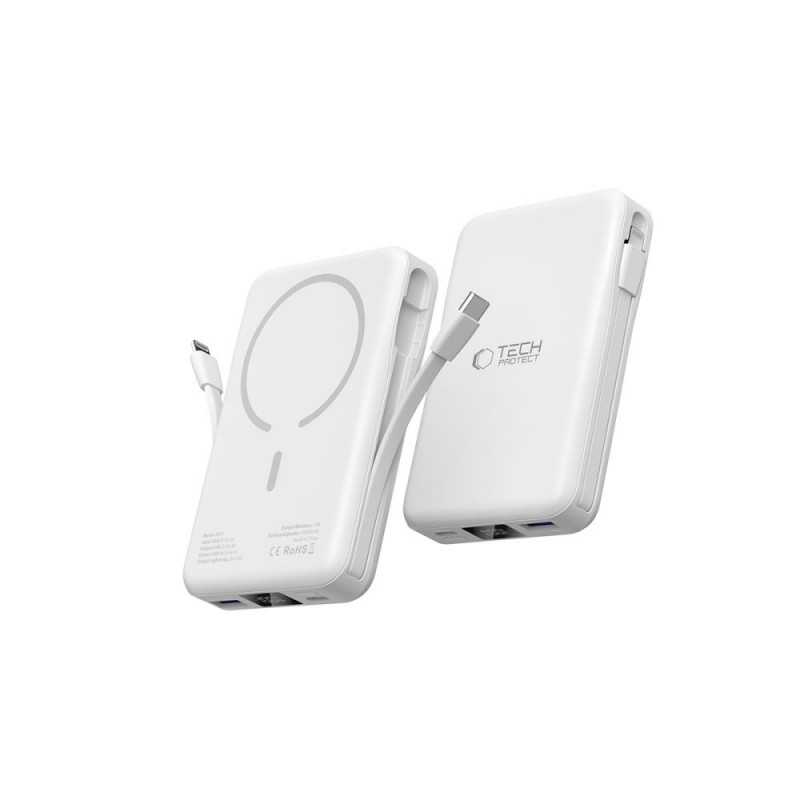 Tech-Protect PB31 LifeMag MagSafe akupank 10000 mAh, 15 W, valge