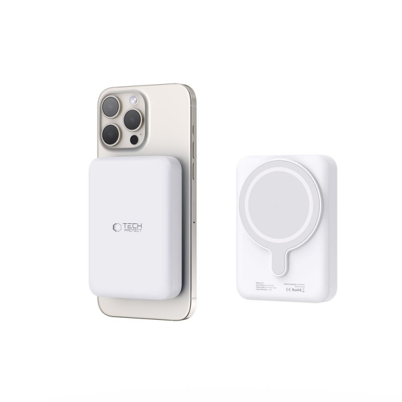 Tech-Protect PB11 LifeMag MagSafe akupank 10000 mAh, 15 W, valge