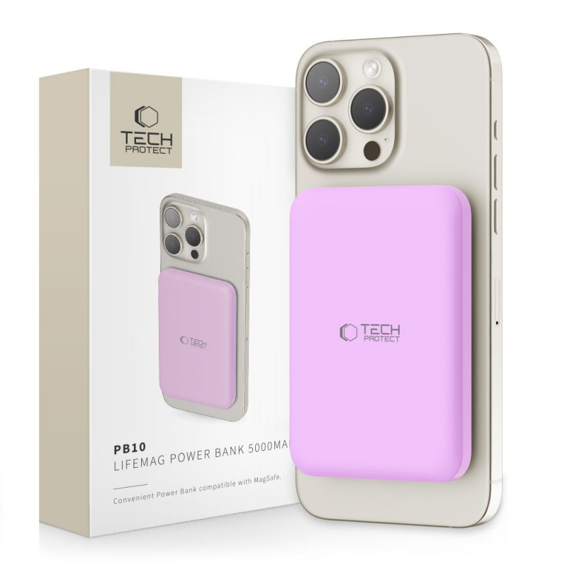 Tech-Protect PB10 LifeMag MagSafe akupank 5000 mAh, 15 W, lilac