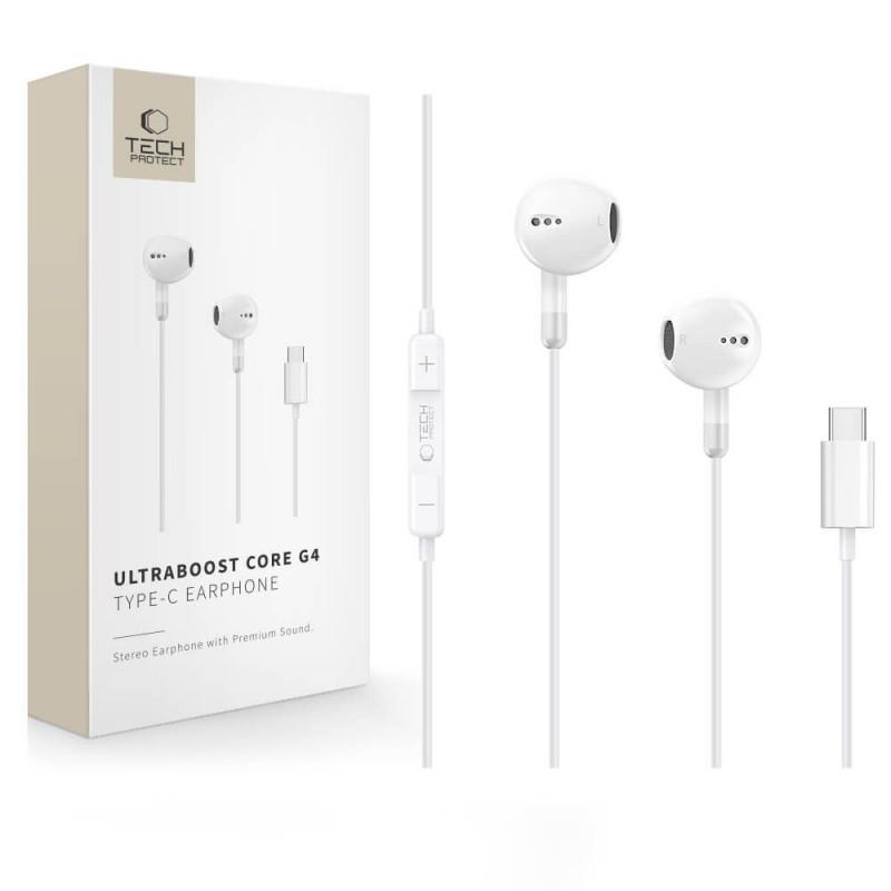 Tech-Protect Ultraboost Core G4 USB-C juhtmega kõrvaklapid, valge