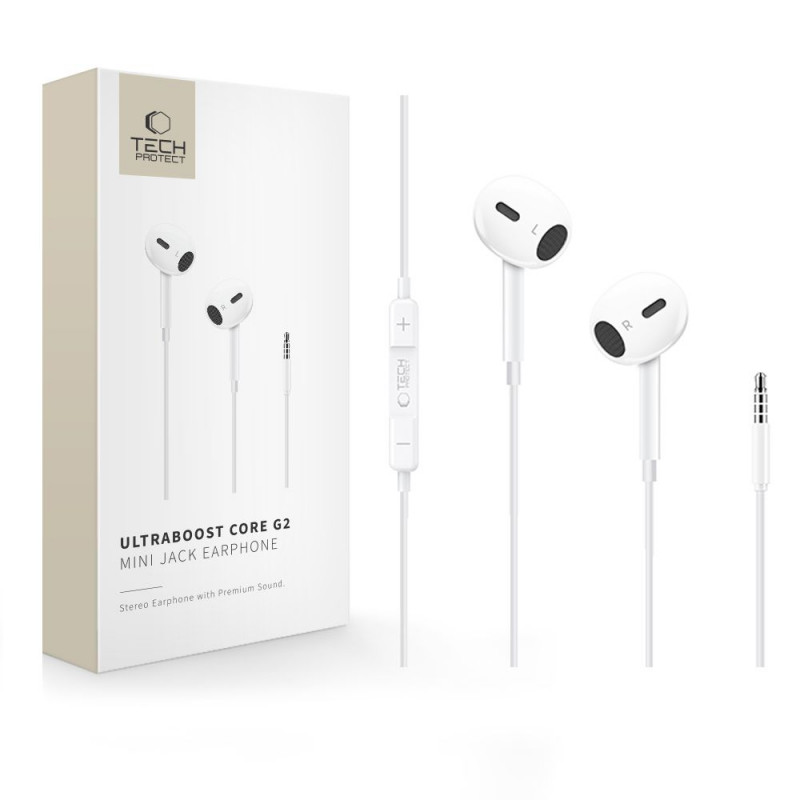 Tech-Protect Ultraboost Core G2 Mini Jack 3.5 mm juhtmega kõrvaklapid, valge