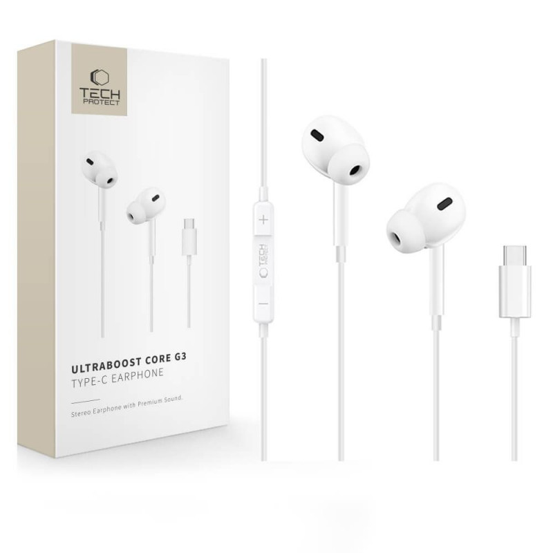 Tech-Protect Ultraboost Core G3 USB-C juhtmega kõrvaklapid, valge
