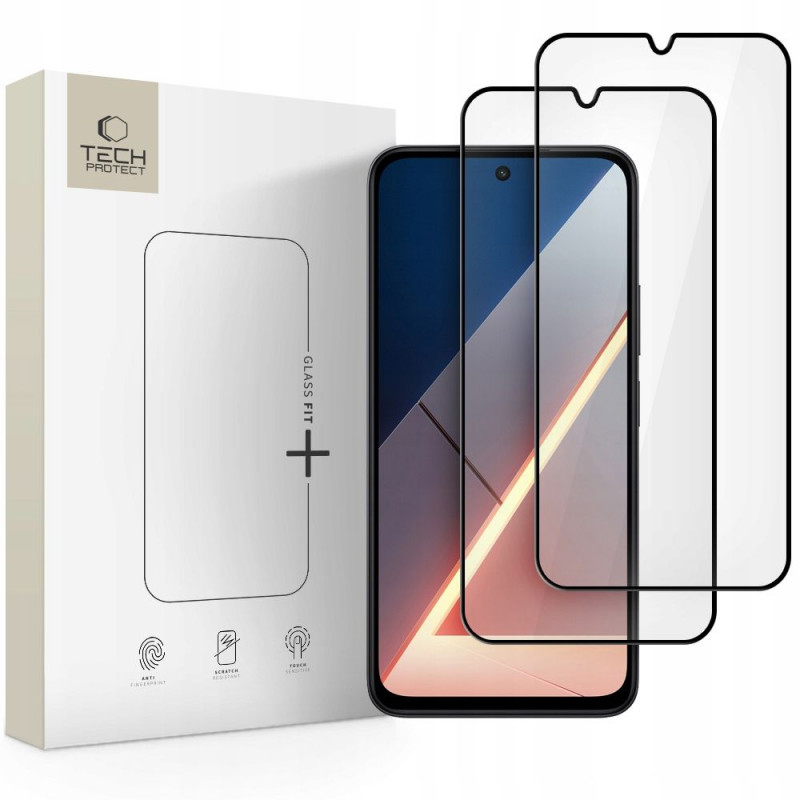 Tech-Protect Glass Fit+ karastatud klaas Xiaomi Poco M7 jaoks, must (2 tk)