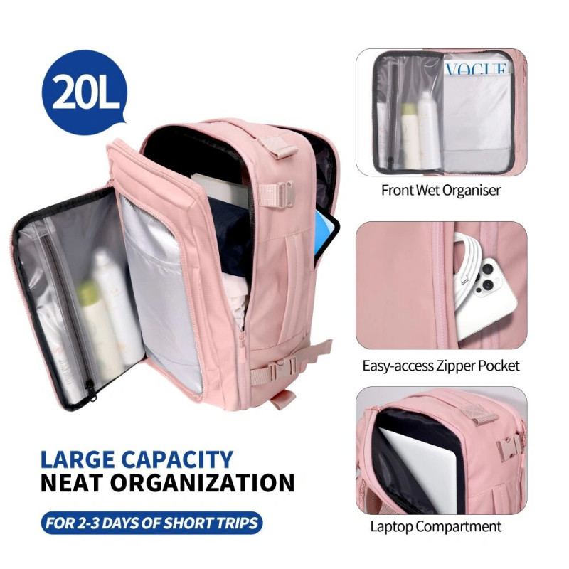 Tech-Protect Defender S50 Ryanair & Wizzair reisilaptopile mõeldud salongiseljakott, 20 L, 40x20x25 cm, Dusty Pink