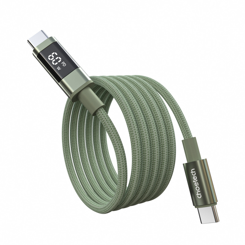 Choetech XCC-1068 PD 60W USB-C - USB-C kaabel ekraaniga, 1,2 m, roheline