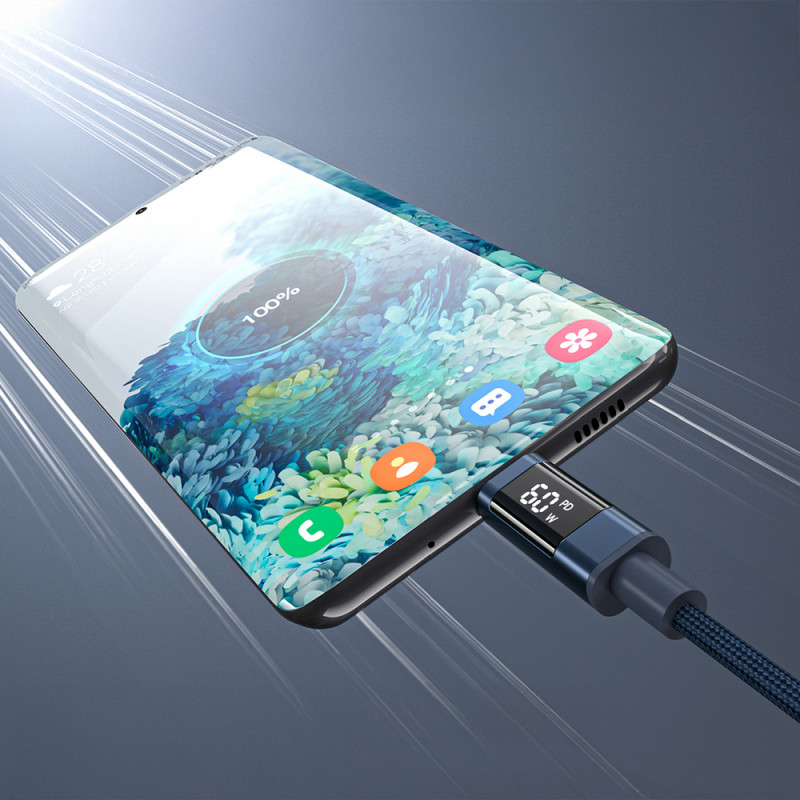 Choetech XCC-1068 PD 60W USB-C - USB-C kaabel ekraaniga, 1,2 m, sinine