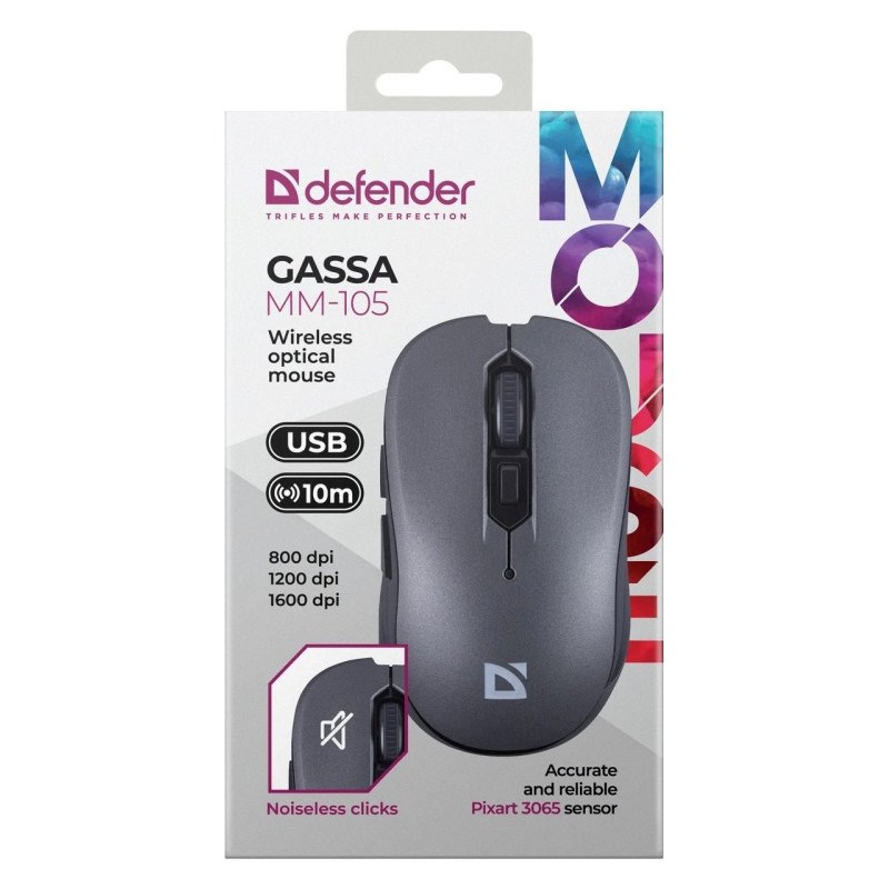 Defender Gassa MM-105 RF Silent juhtmevaba hiir, hall