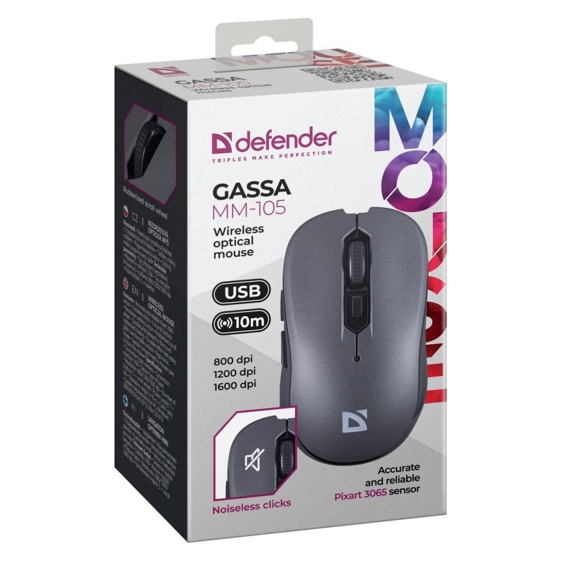 Defender Gassa MM-105 RF Silent juhtmevaba hiir, hall