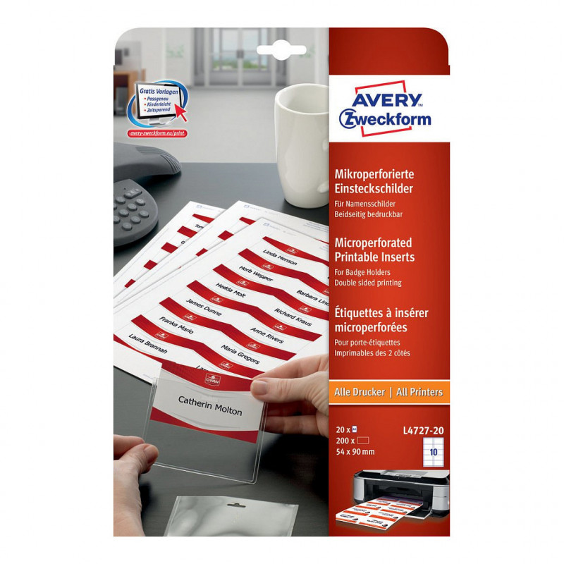 Avery Zweckform L4727-20 isekleepuvad nimesildi etiketid, 90 x 54 mm, valge