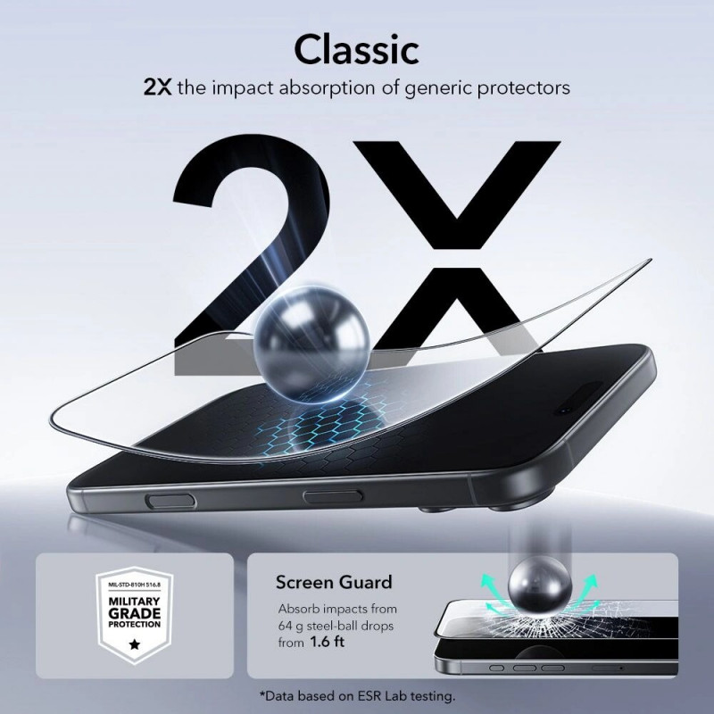 ESR UltraFit karastatud klaasist ekraanikaitse Apple iPhone 17 Pro Max / 18 Pro Max jaoks, ESR925, läbipaistev (2 tk)
