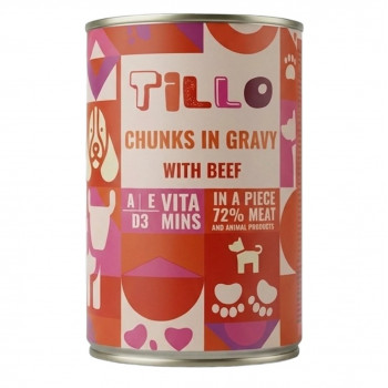 TILLO tükid kastmes veiseliha märg koeratoit, 415 g