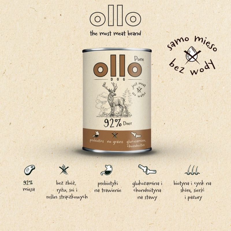 OLLO Pure Deer märg koeratoit, 850 g