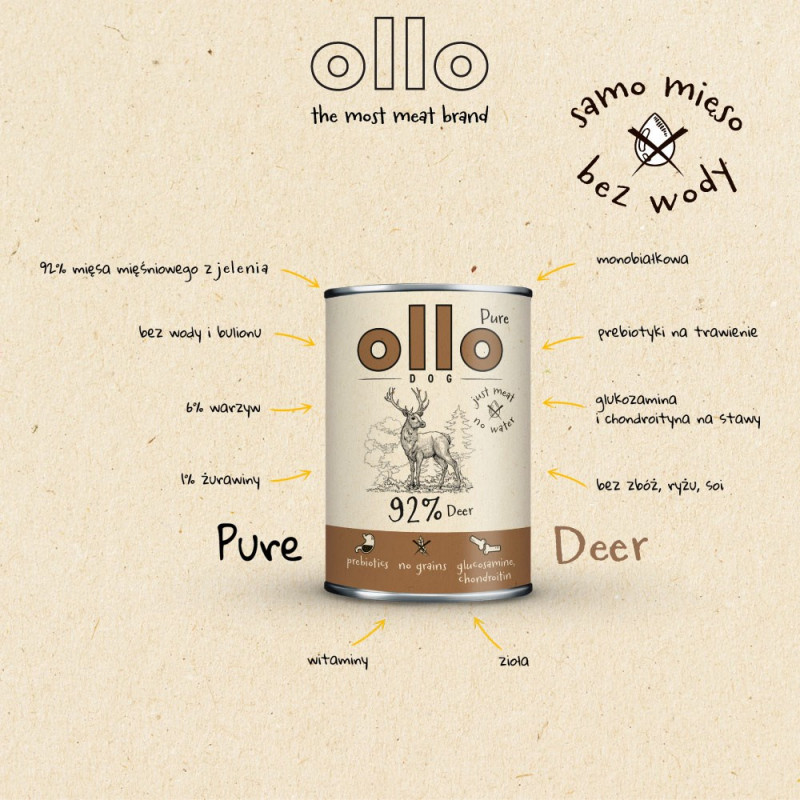 OLLO Pure Deer märg koeratoit, 850 g
